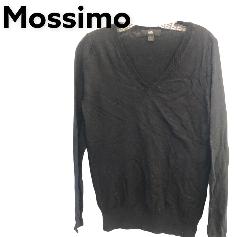 Mossimo Long Sleeve V Neck Pullover Black Sweater Sz L